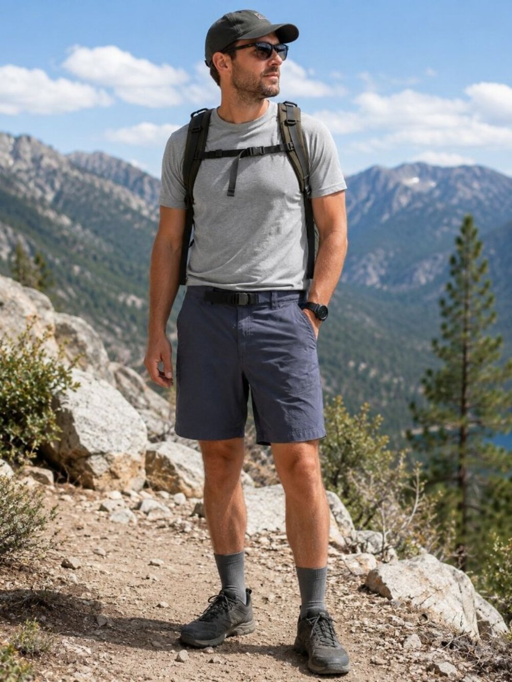 Sierra Designs Men's Tech Hiking Shorts Size 34 Gray Moisture Wicking Trail